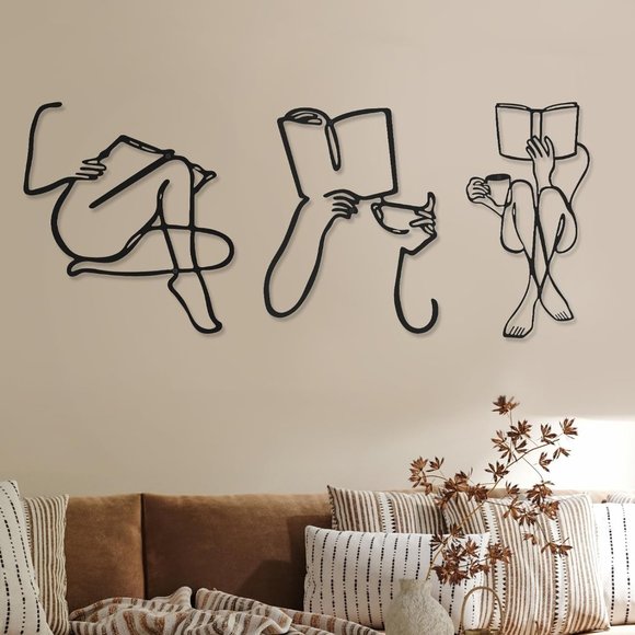3 Pieces Metal Minimalist Abstract Woman Black Book Wall Modern Art Home Decor - Picture 1 of 7
